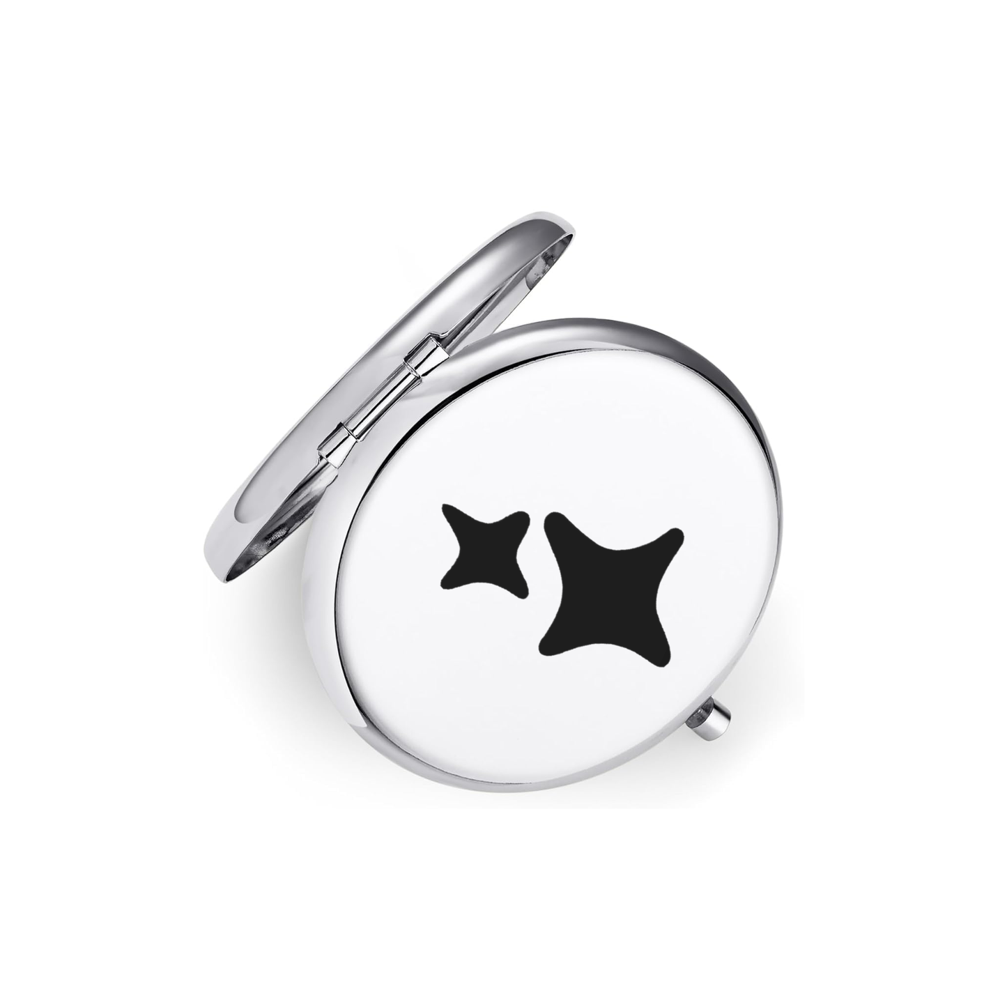 Compact mirror with star designs on a white background