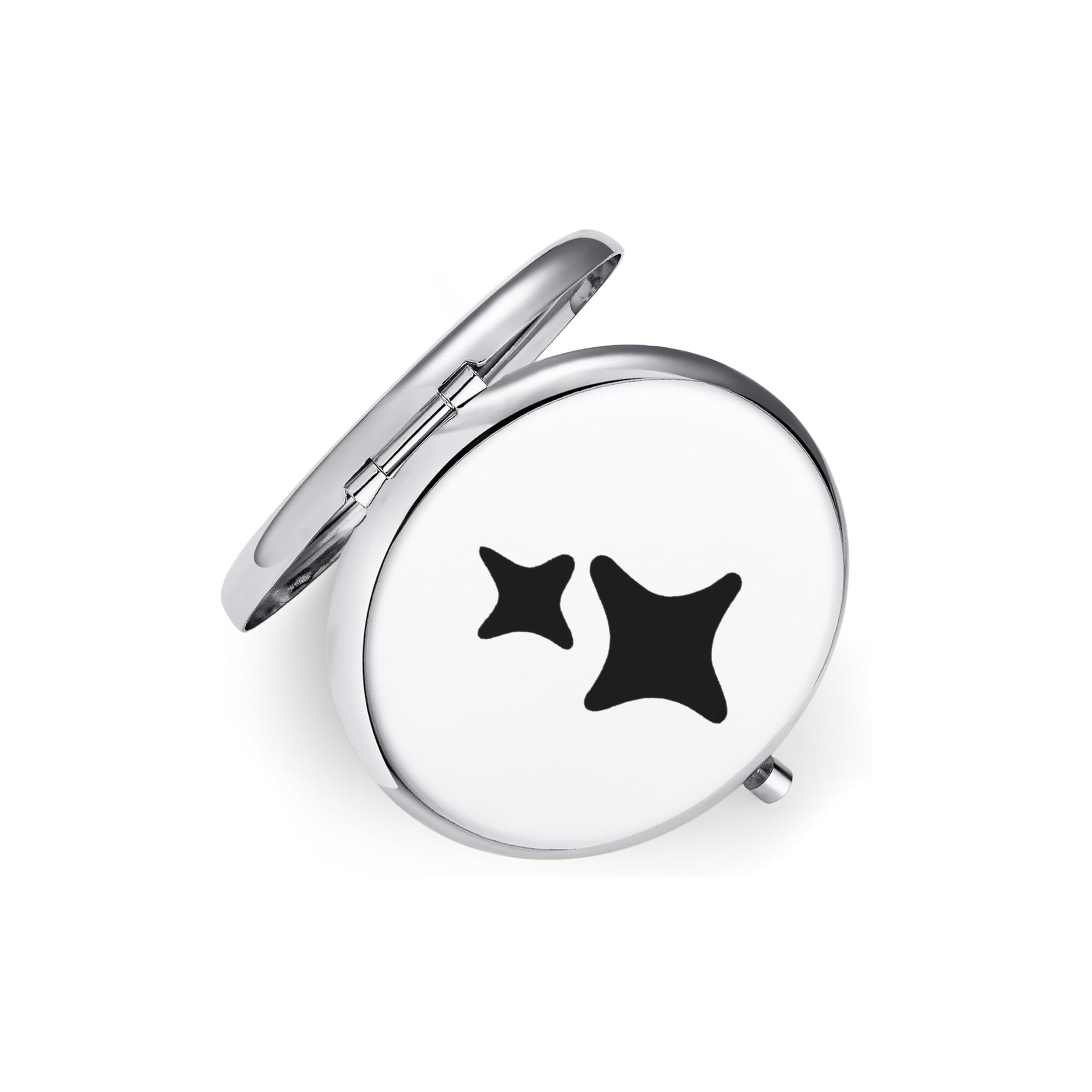 Compact mirror with star designs on a white background