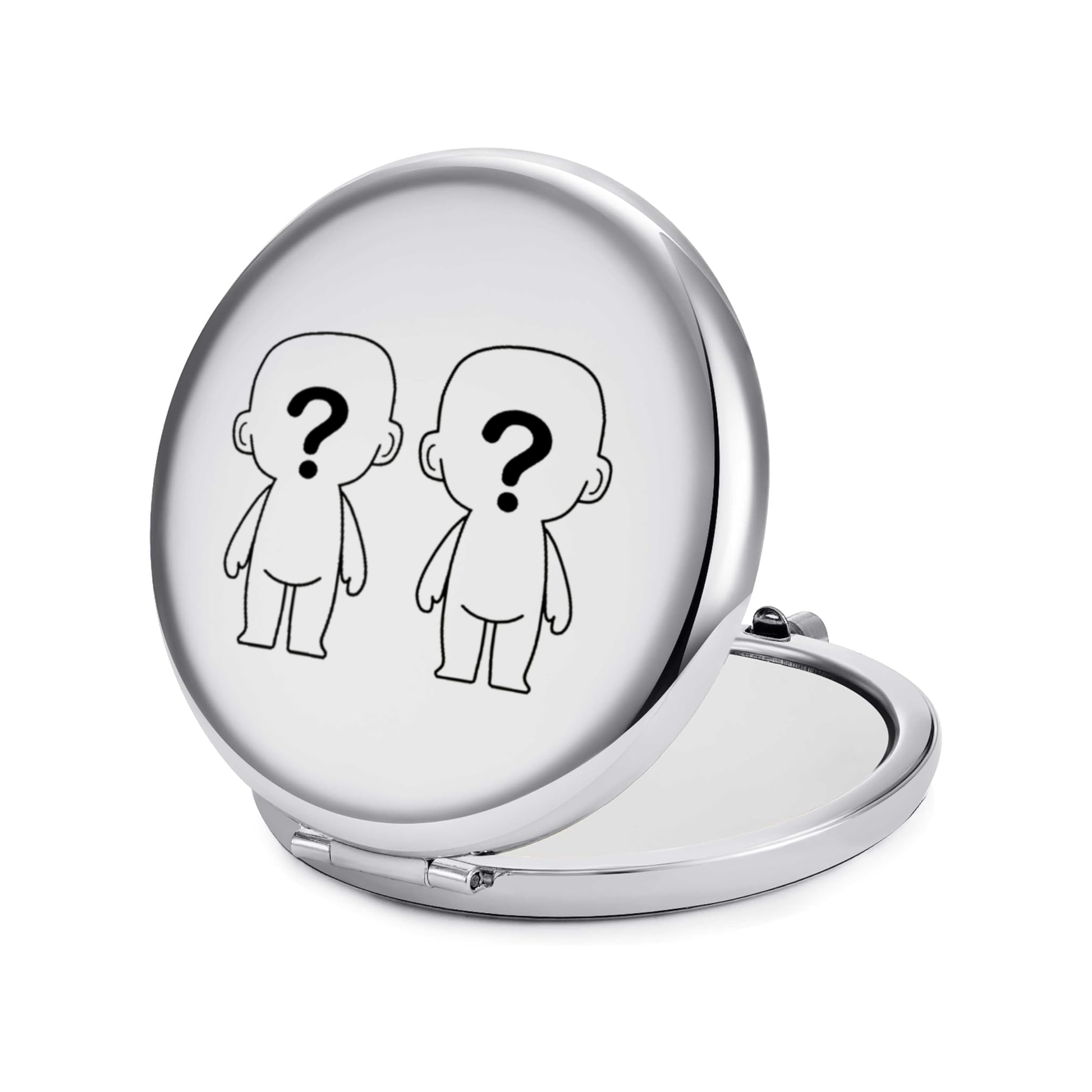 Compact mirror with two characters on a white background