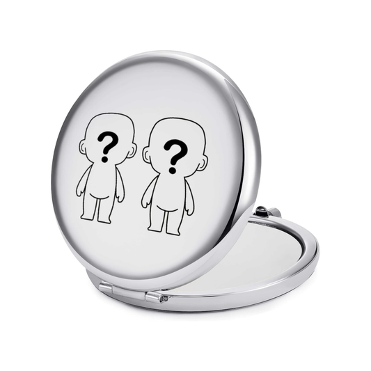 Compact mirror with two characters on a white background